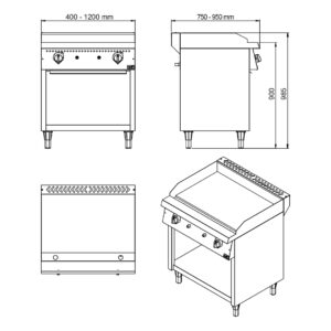 Chapa Quente a Gás de Gabinete com portas - 1200x750mm - Gold Line